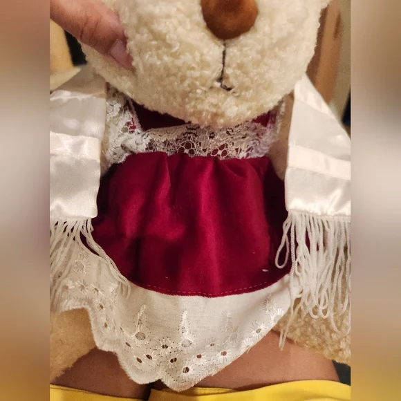 Vintage Jewish religious teddy bear Bat Mitzvah red velvet dress - Picture 9 of 11